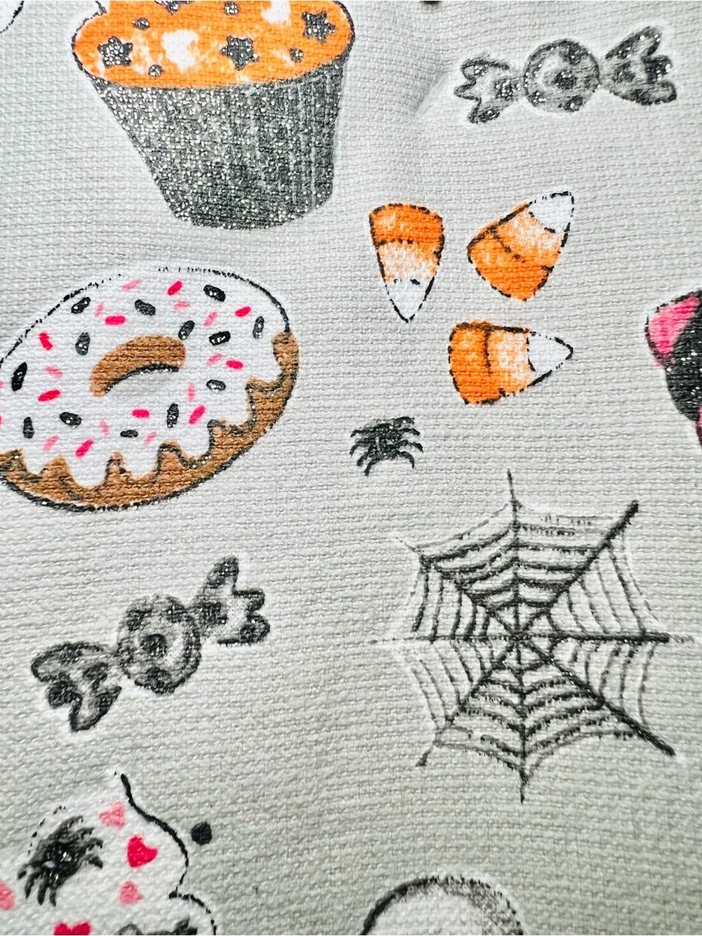 2 Halloween Sweets Kitchen Towels Candy Cookie Ghost Cupcake Donuts Glittered
